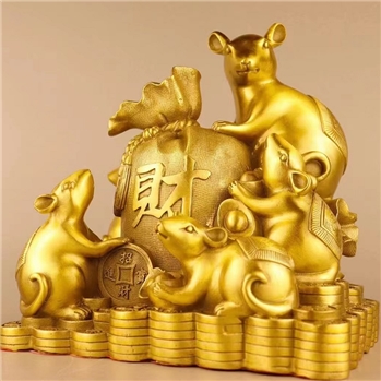 黄铜黄金袋五鼠家居装饰品